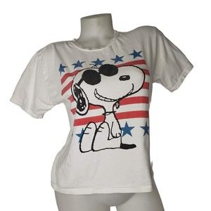 PEANUTS SNOOPY Joe Cool White Cropped T Shirt Size Small